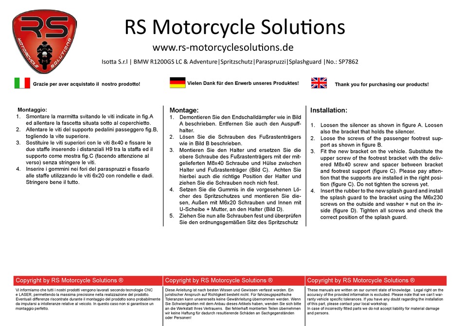 RS MOTORCYCLE SOLUTIONS SP7862 QUICK START MANUAL Pdf Download ManualsLib