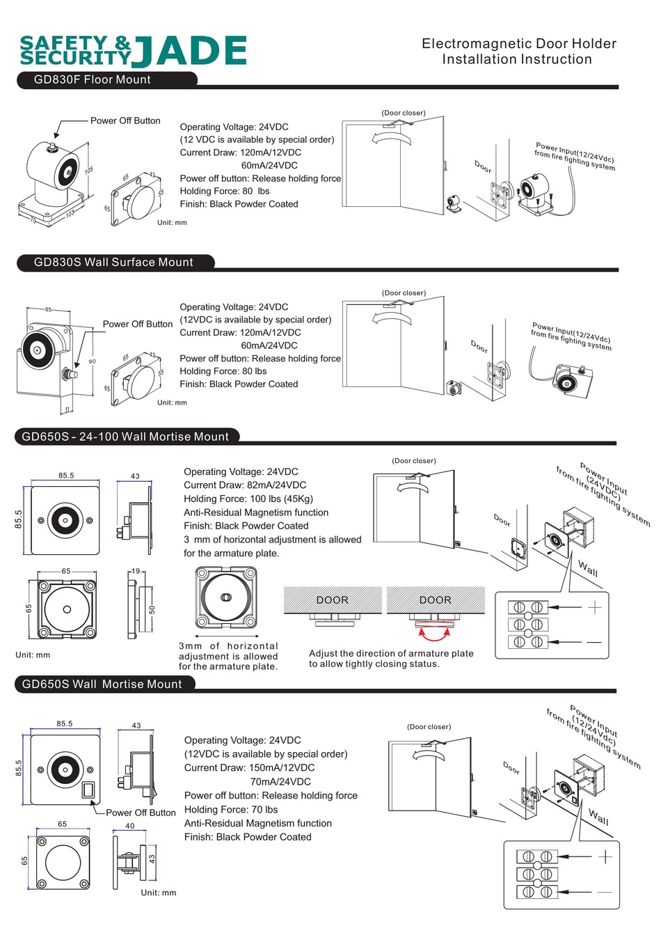 JADE SAFETY & SECURITY GD830F INSTALLATION INSTRUCTION Pdf Download