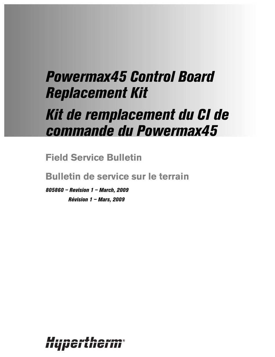 HYPERTHERM POWERMAX45 FIELD SERVICE BULLETIN Pdf Download ManualsLib