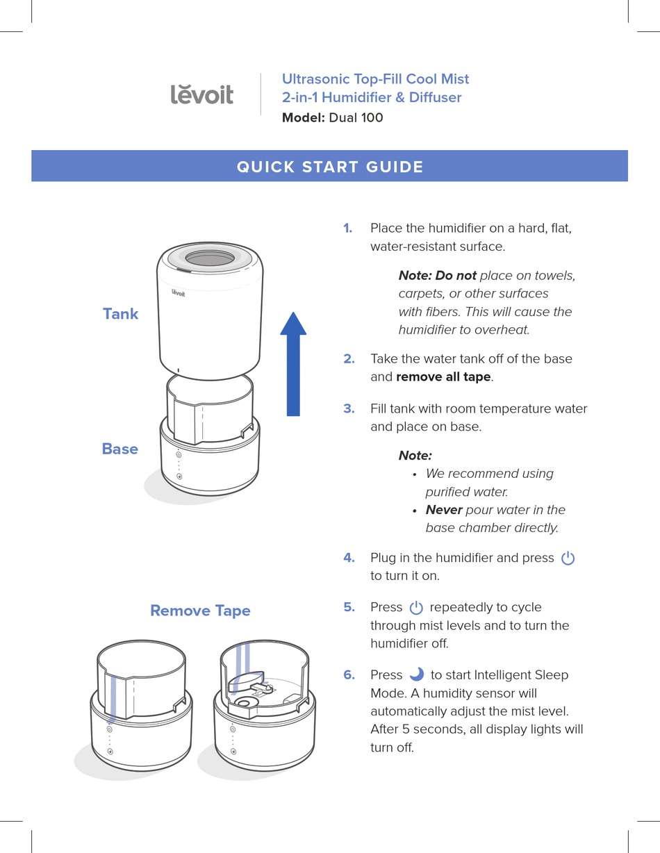 LEVOIT DUAL 100 QUICK START MANUAL Pdf Download ManualsLib