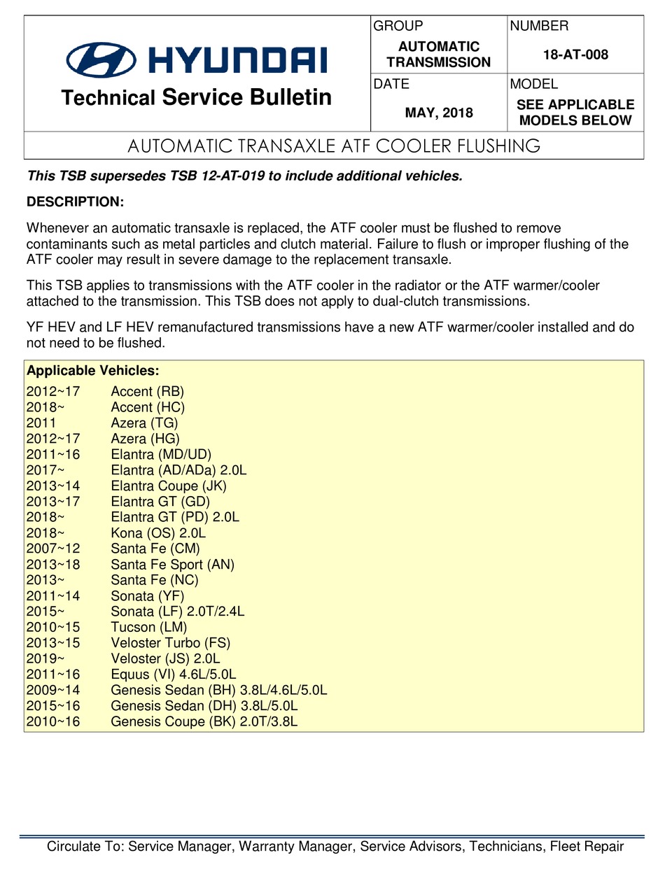 HYUNDAI 18-AT-008 TECHNICAL SERVICE BULLETIN Pdf Download | ManualsLib