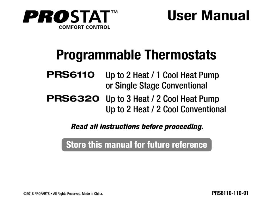 Prostat+ Programmable Thermostat (1 Heat / 1 Cool)