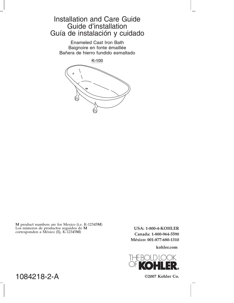 KOHLER BIRTHDAY BATH K-100 INSTALLATION AND CARE MANUAL Pdf Download ...