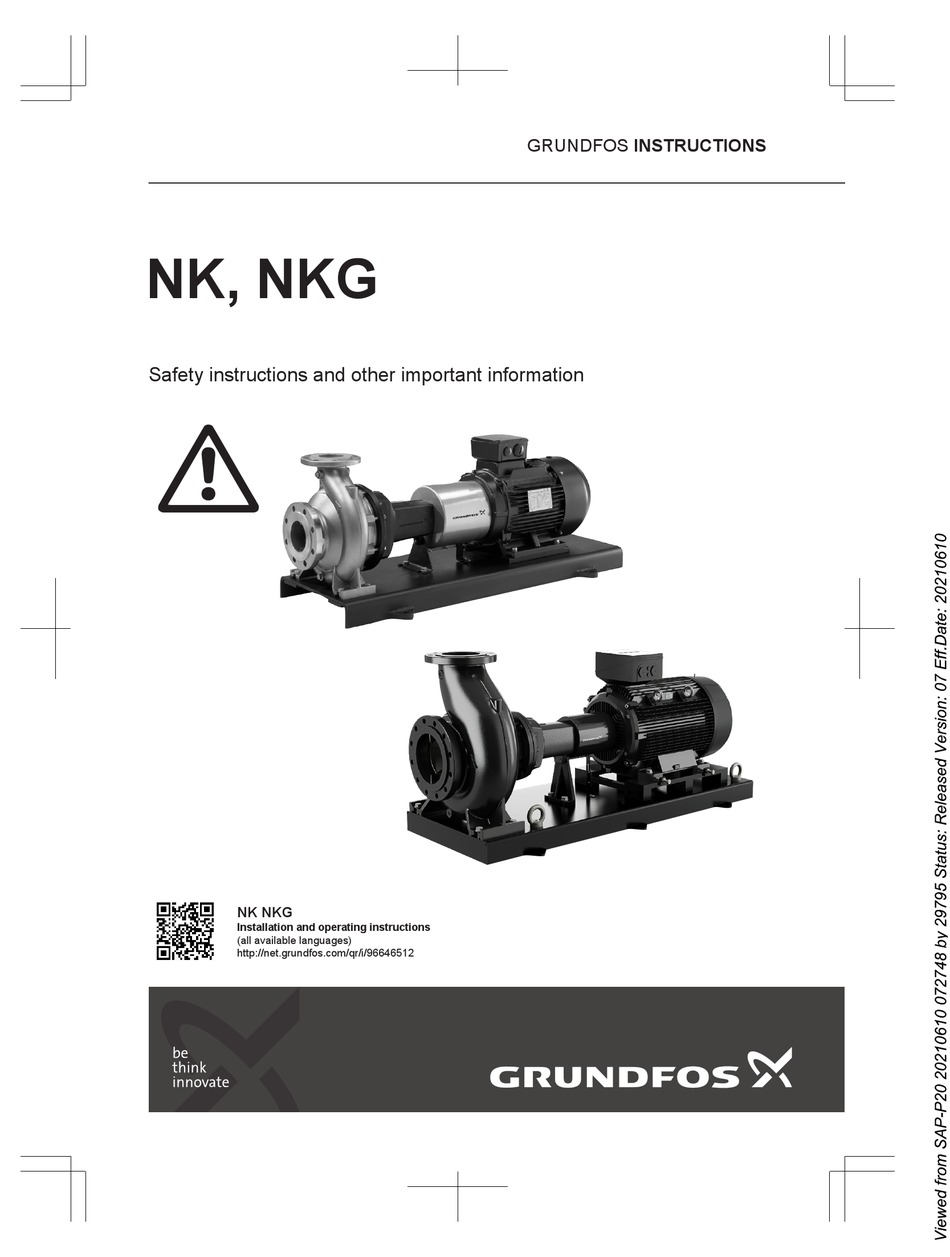 GRUNDFOS NK INSTRUCTIONS MANUAL Pdf Download | ManualsLib