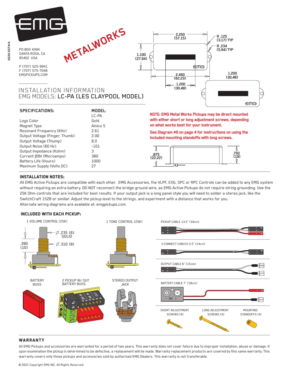 EMG LES CLAYPOOL INSTALLATION INFORMATION Pdf Download ManualsLib