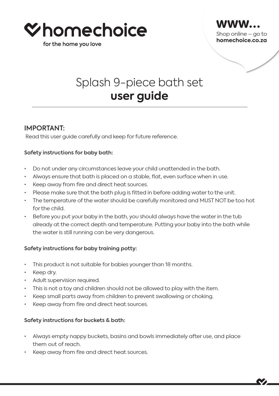 HOMECHOICE SPLASH USER MANUAL Pdf Download ManualsLib