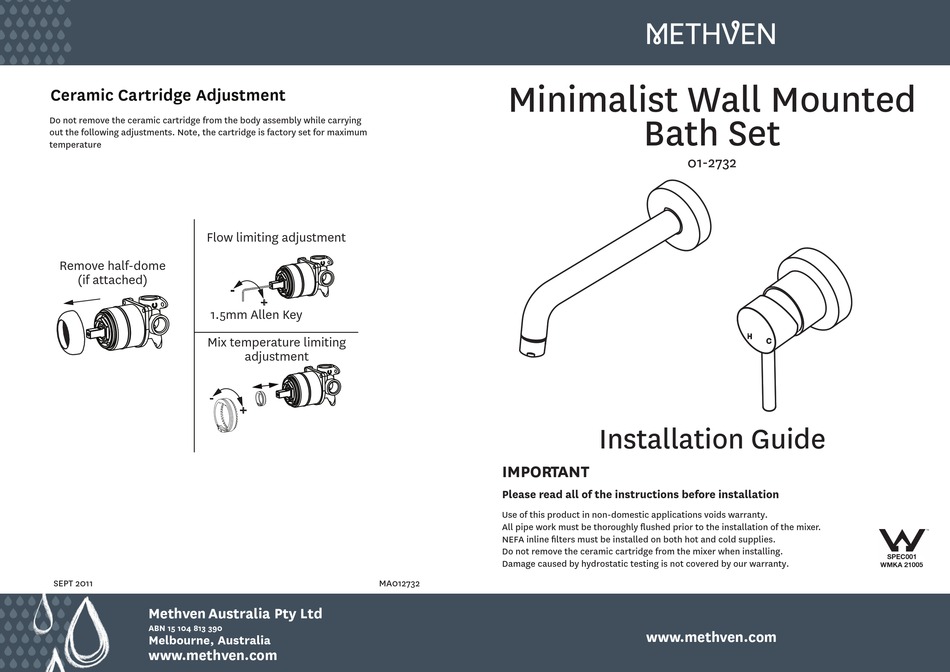 METHVEN 012732 INSTALLATION MANUAL Pdf Download ManualsLib