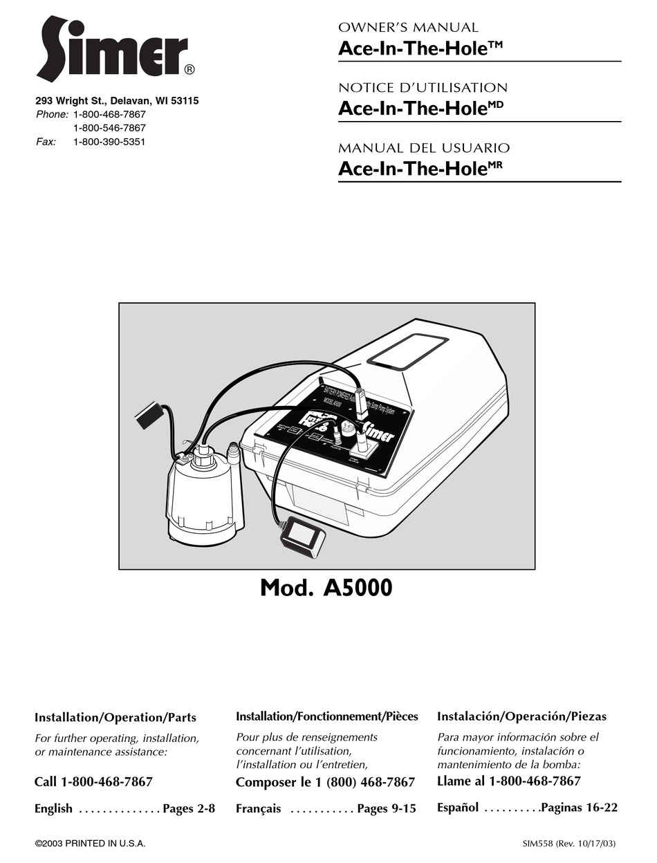 SIMER ACEINTHEHOLE A5000 OWNER