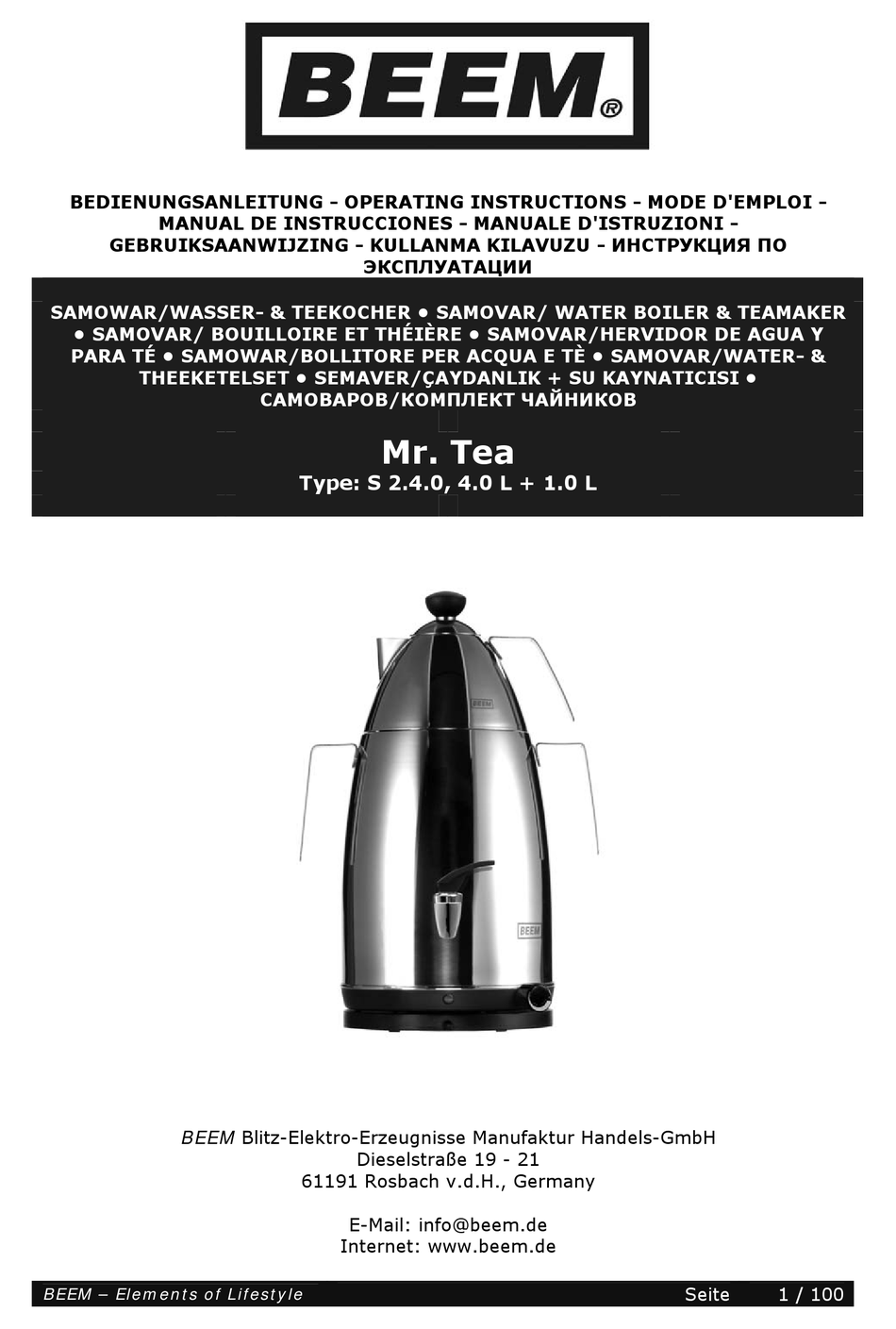 BEEM MR. TEA OPERATING INSTRUCTIONS MANUAL Pdf Download ManualsLib