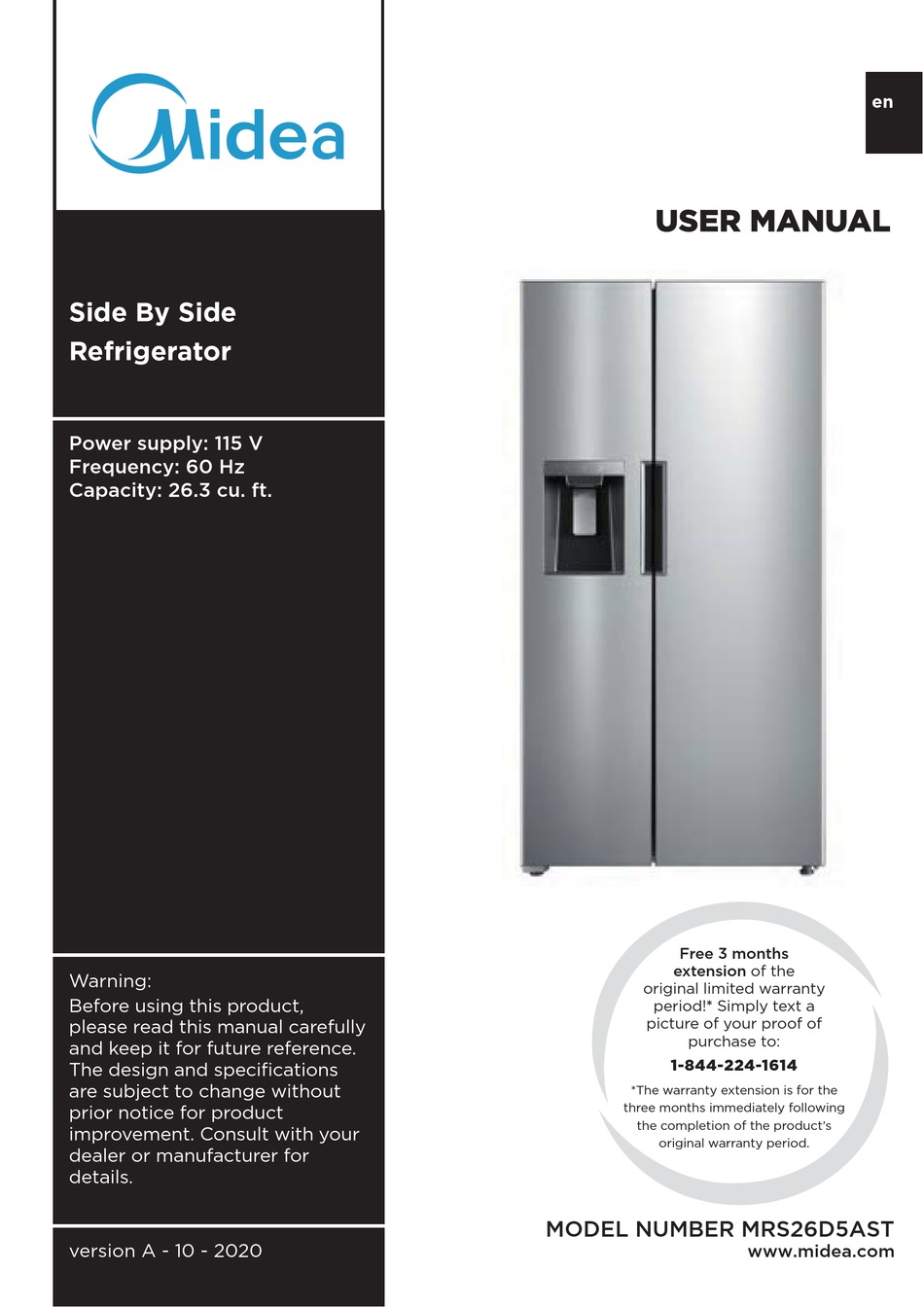 MIDEA MRS26D5AST USER MANUAL Pdf Download ManualsLib