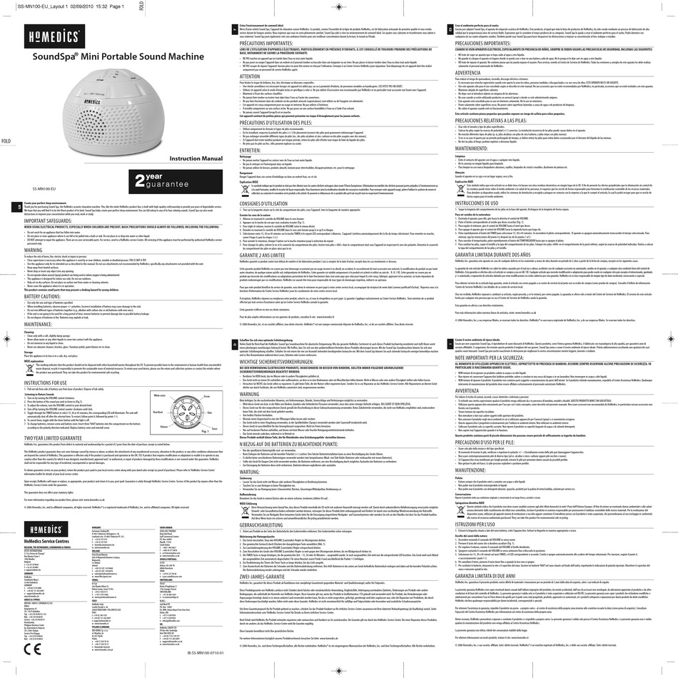 HOMEDICS SOUNDSPA INSTRUCTION MANUAL Pdf Download ManualsLib