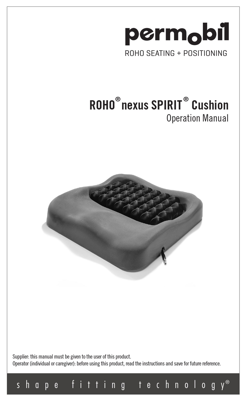 PERMOBIL ROHO NEXUS SPIRIT CUSHION OPERATION MANUAL Pdf Download