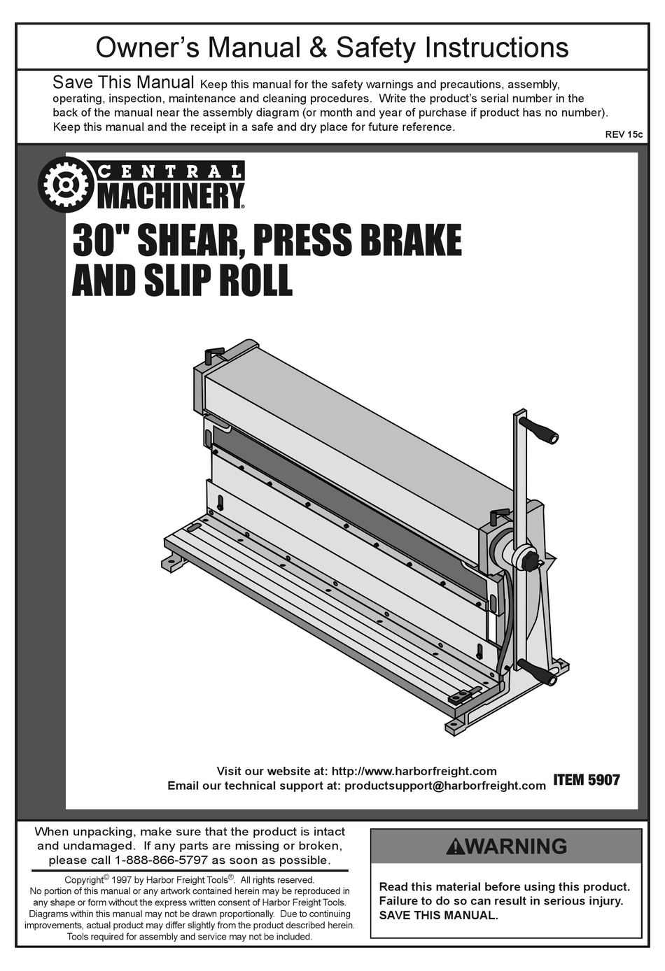CENTRAL MACHINERY 5907 OWNER'S MANUAL & SAFETY INSTRUCTIONS Pdf