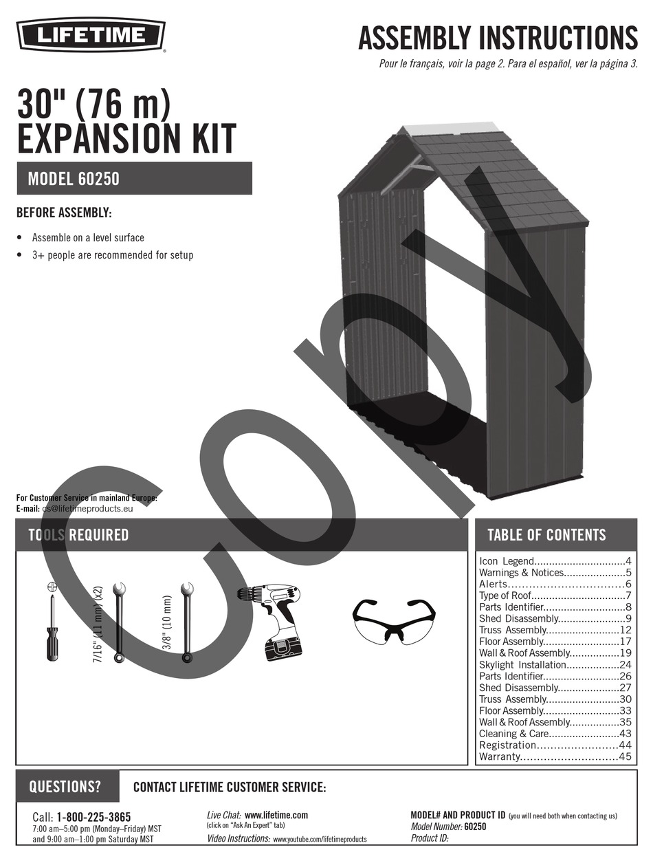LIFETIME 60250 ASSEMBLY INSTRUCTIONS MANUAL Pdf Download ManualsLib