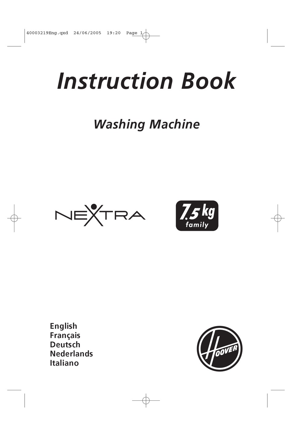 hoover nextra 7.5 kg washing machine