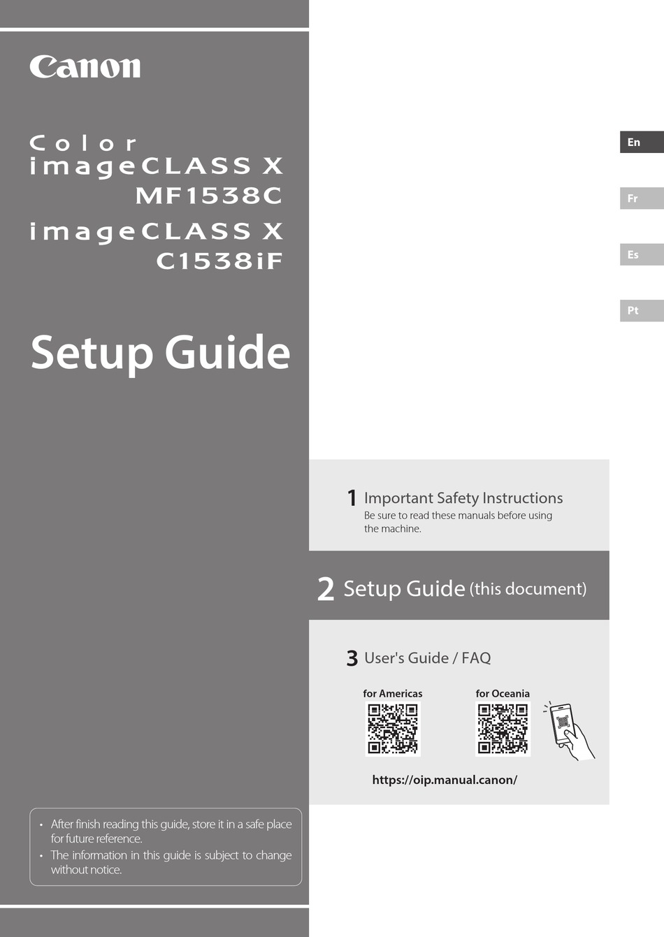 CANON COLOR IMAGECLASS X MF1538C SETUP MANUAL Pdf Download | ManualsLib