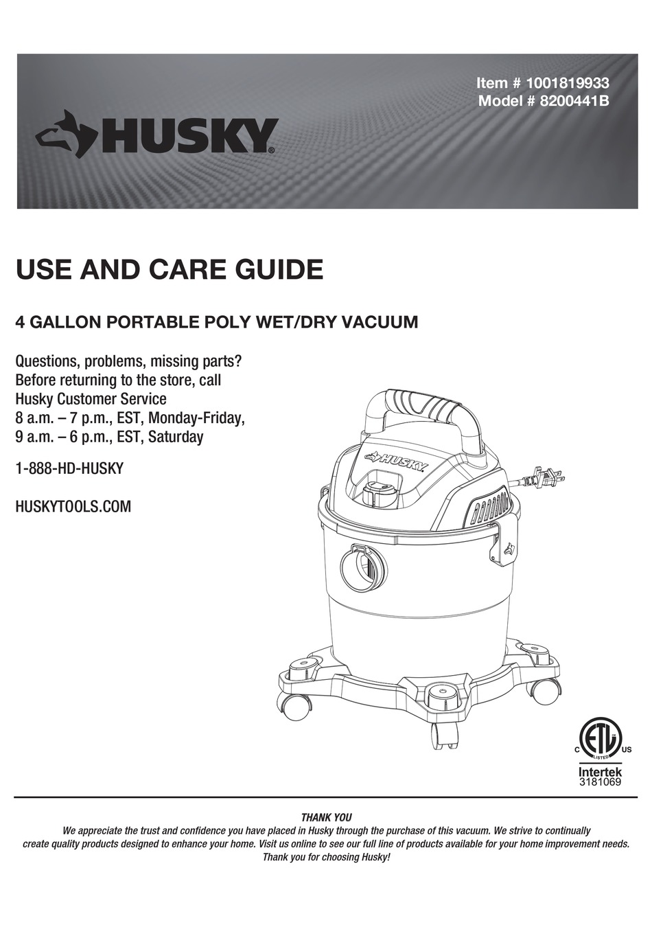 HUSKY 8200441B USE AND CARE MANUAL Pdf Download ManualsLib