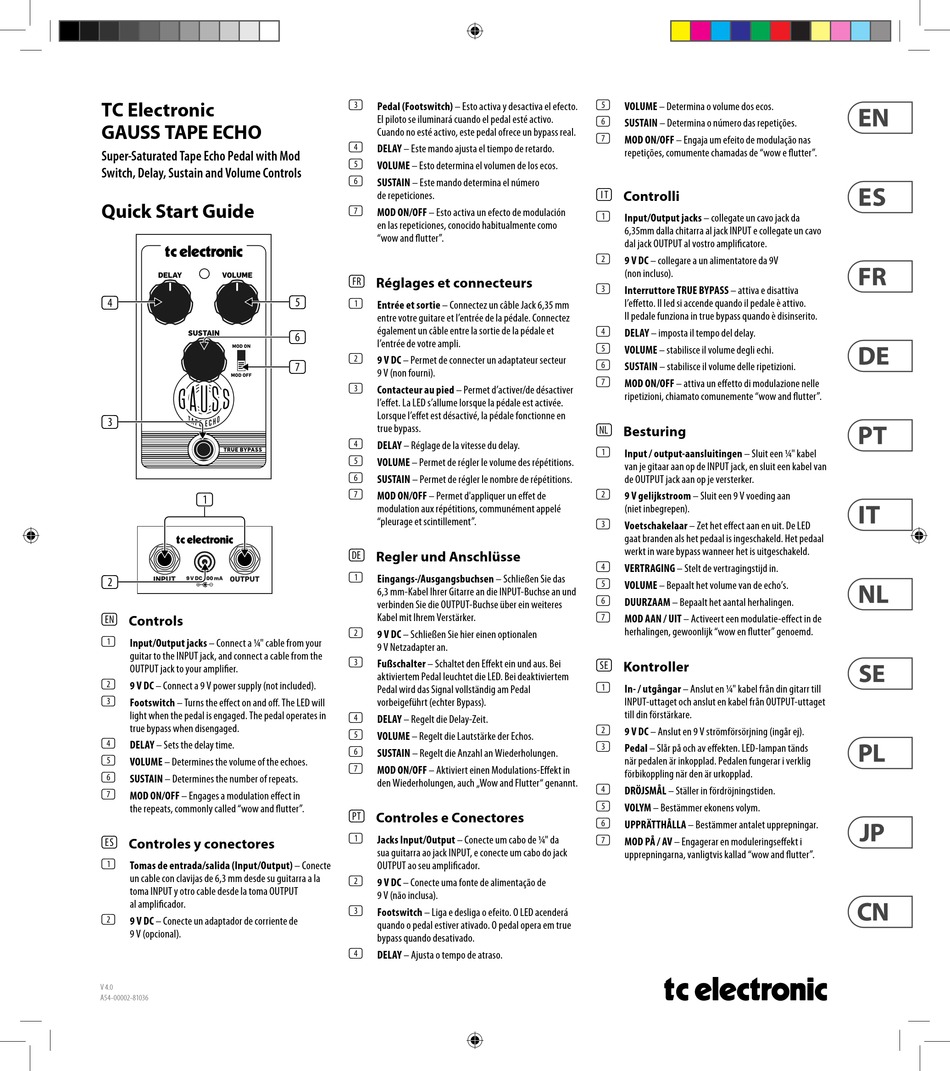 TC ELECTRONIC GAUSS TAPE ECHO QUICK START MANUAL Pdf Download ManualsLib