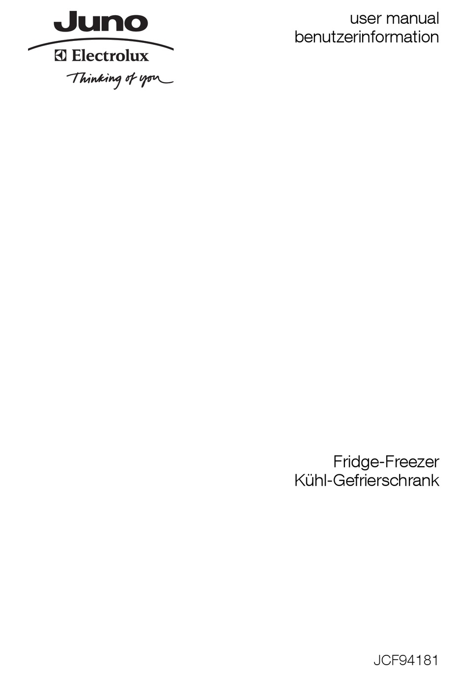 ELECTROLUX JUNO JCF94181 USER MANUAL Pdf Download ManualsLib