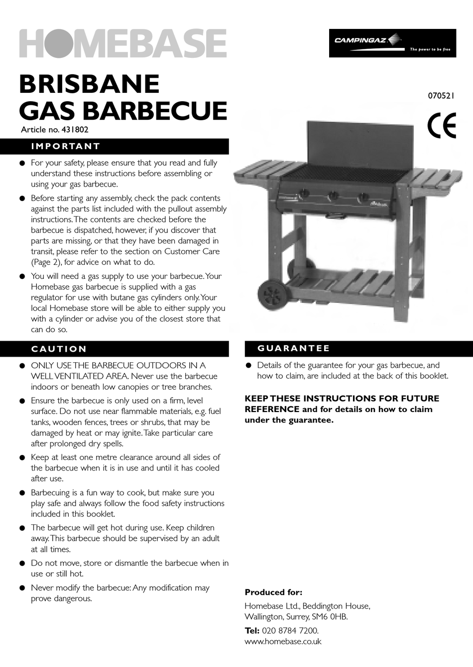CAMPINGAZ HOMEBASE BRISBANE MANUAL Pdf Download ManualsLib