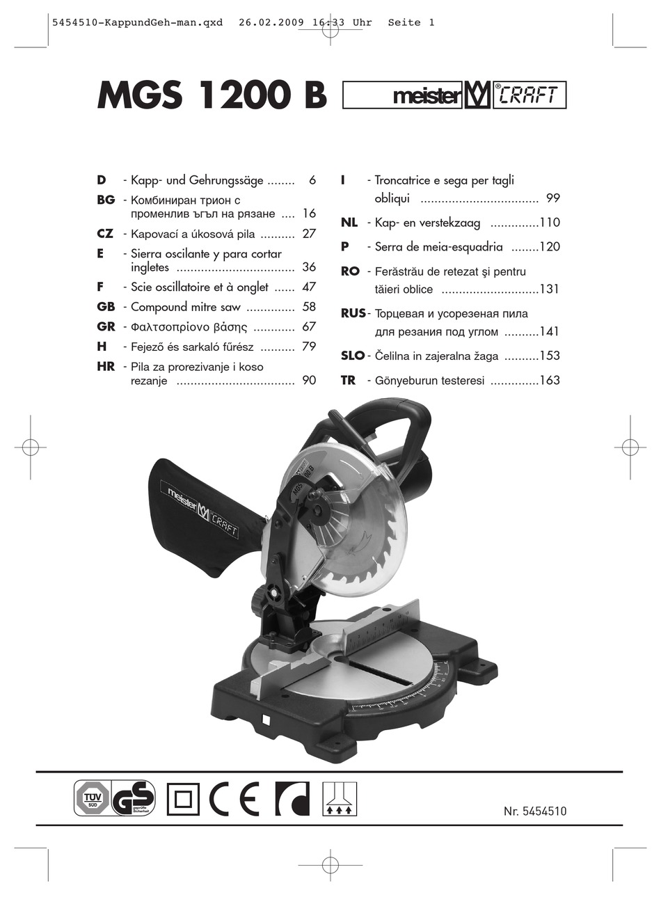 MEISTER CRAFT MGS 1200 B MANUAL Pdf Download | ManualsLib