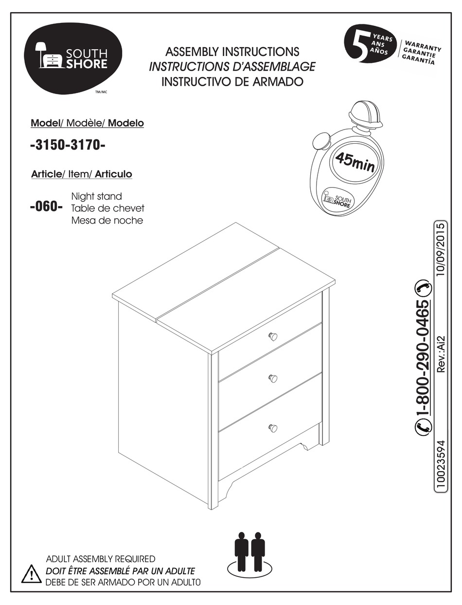 SOUTH SHORE 3150 ASSEMBLY INSTRUCTIONS MANUAL Pdf Download ManualsLib