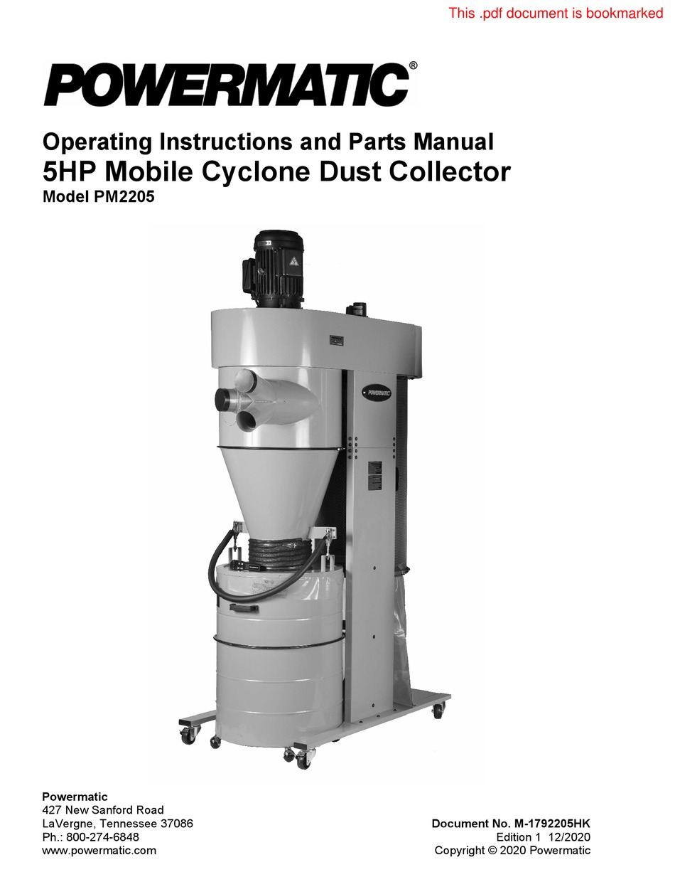 POWERMATIC PM2205 OPERATING INSTRUCTIONS AND PARTS MANUAL Pdf Download