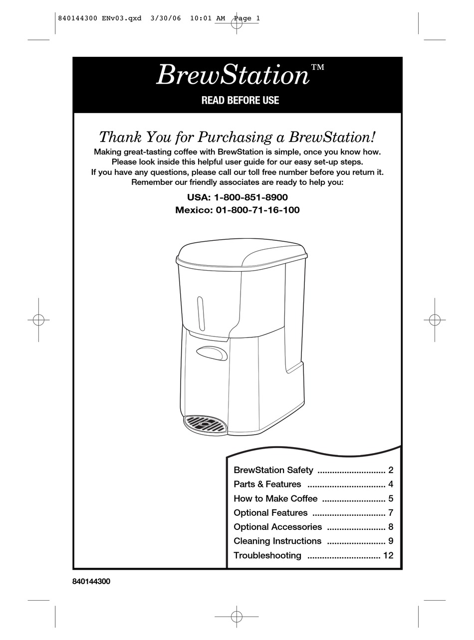 HAMILTON BEACH/PROCTOR SILEX BREWSTATION MANUAL Pdf Download | ManualsLib