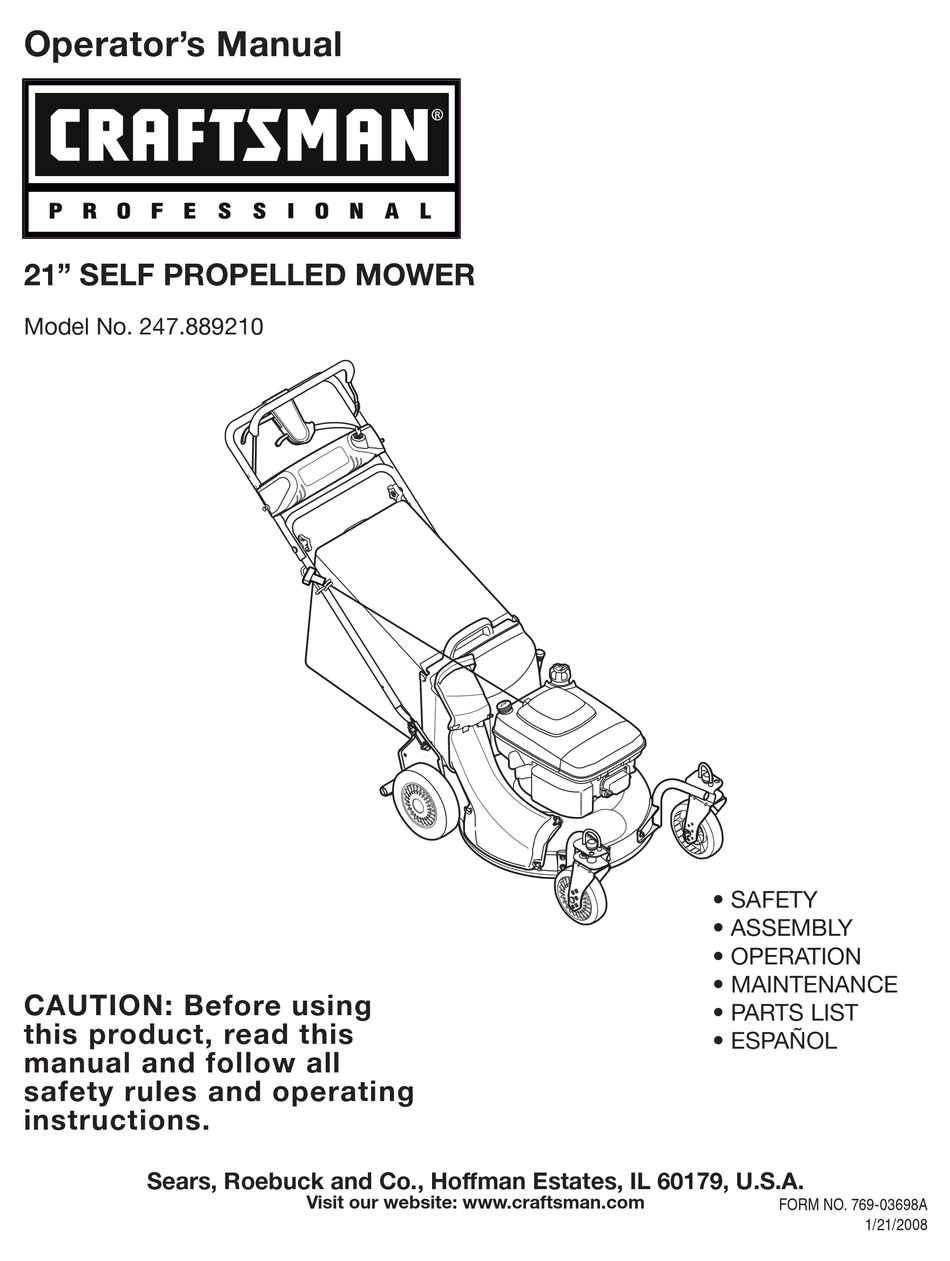 CRAFTSMAN 247.889210 OPERATOR