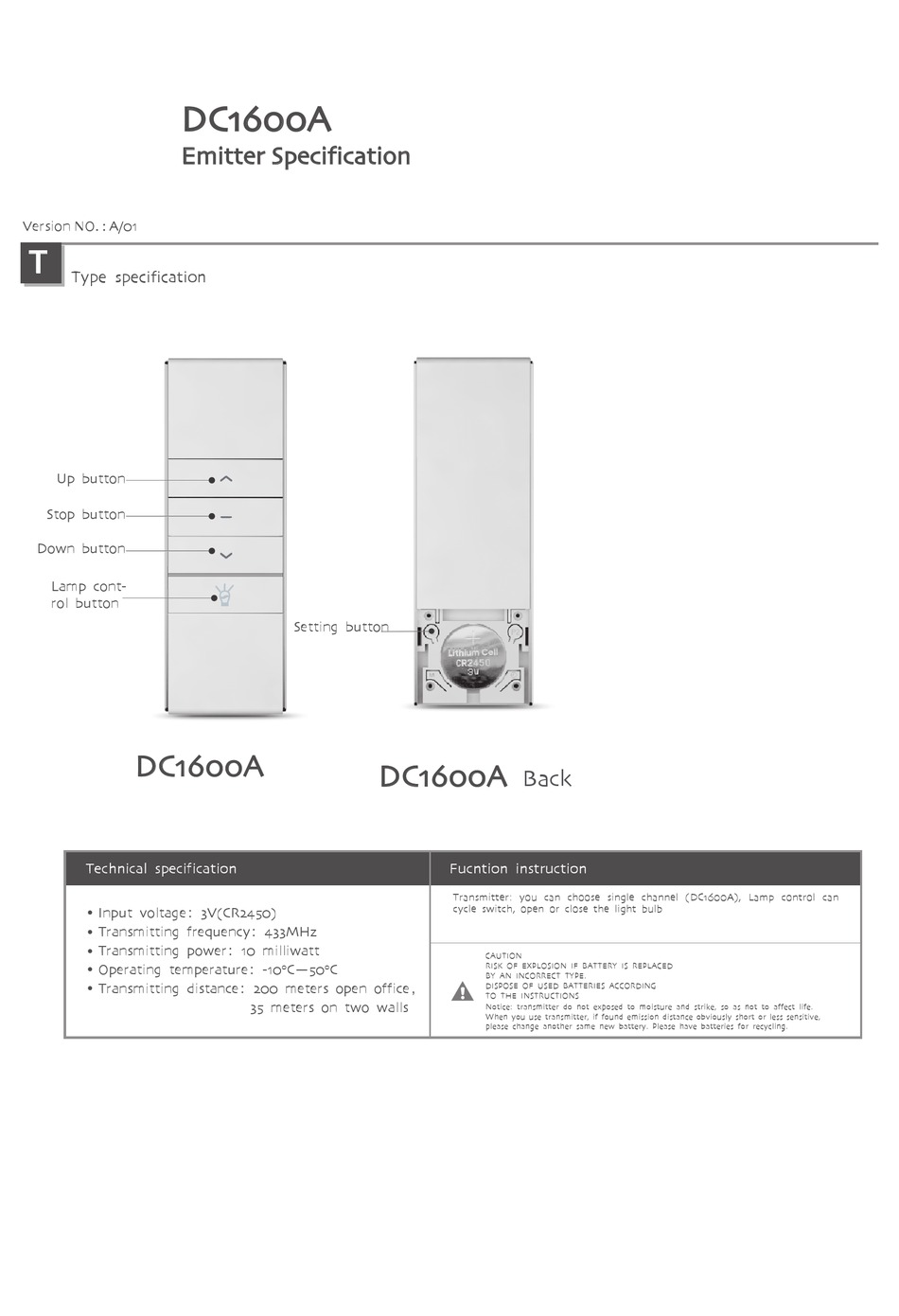 emitter-dc1600a-specification-pdf-download-manualslib