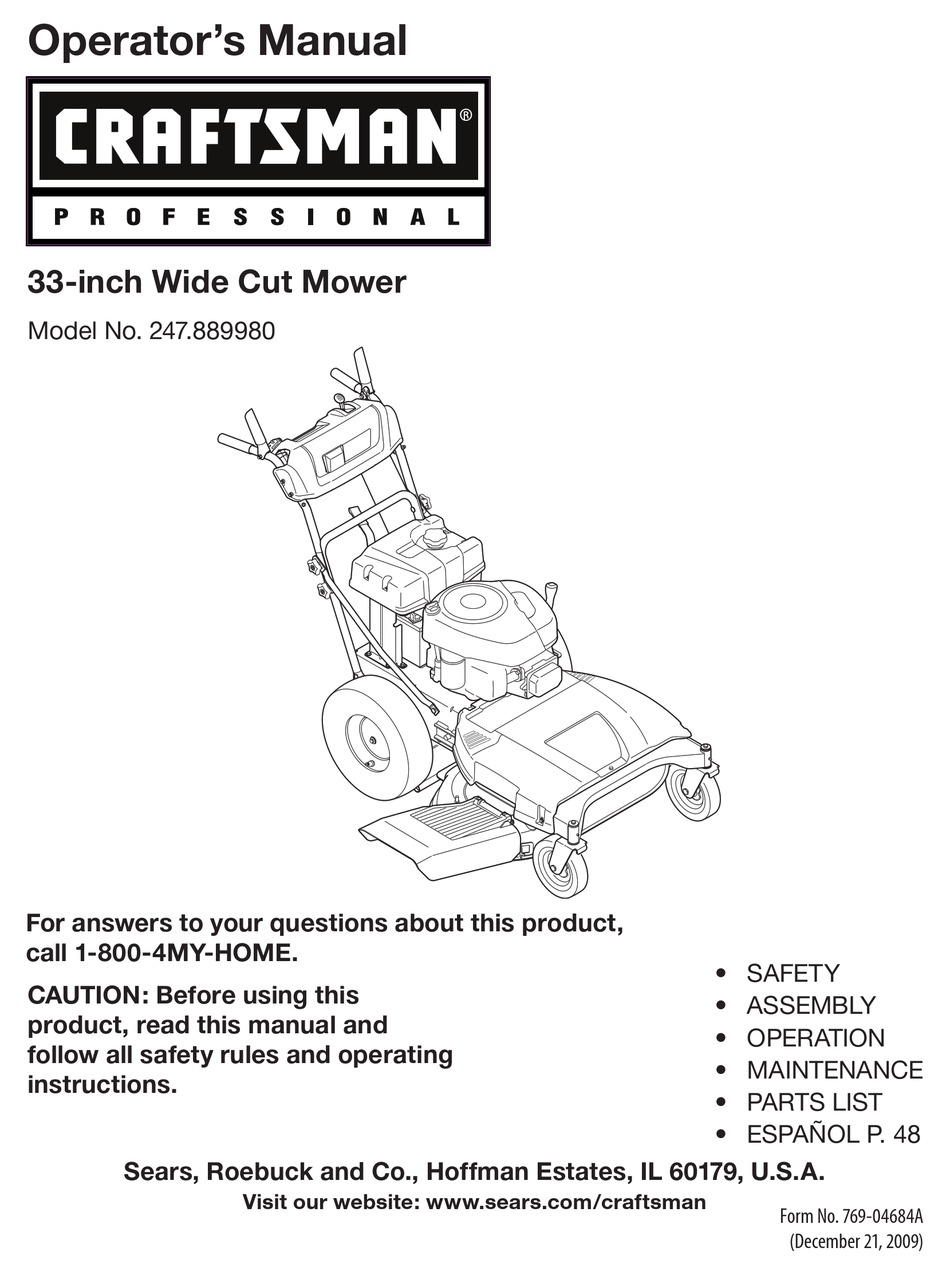 CRAFTSMAN 247.889980 OPERATOR