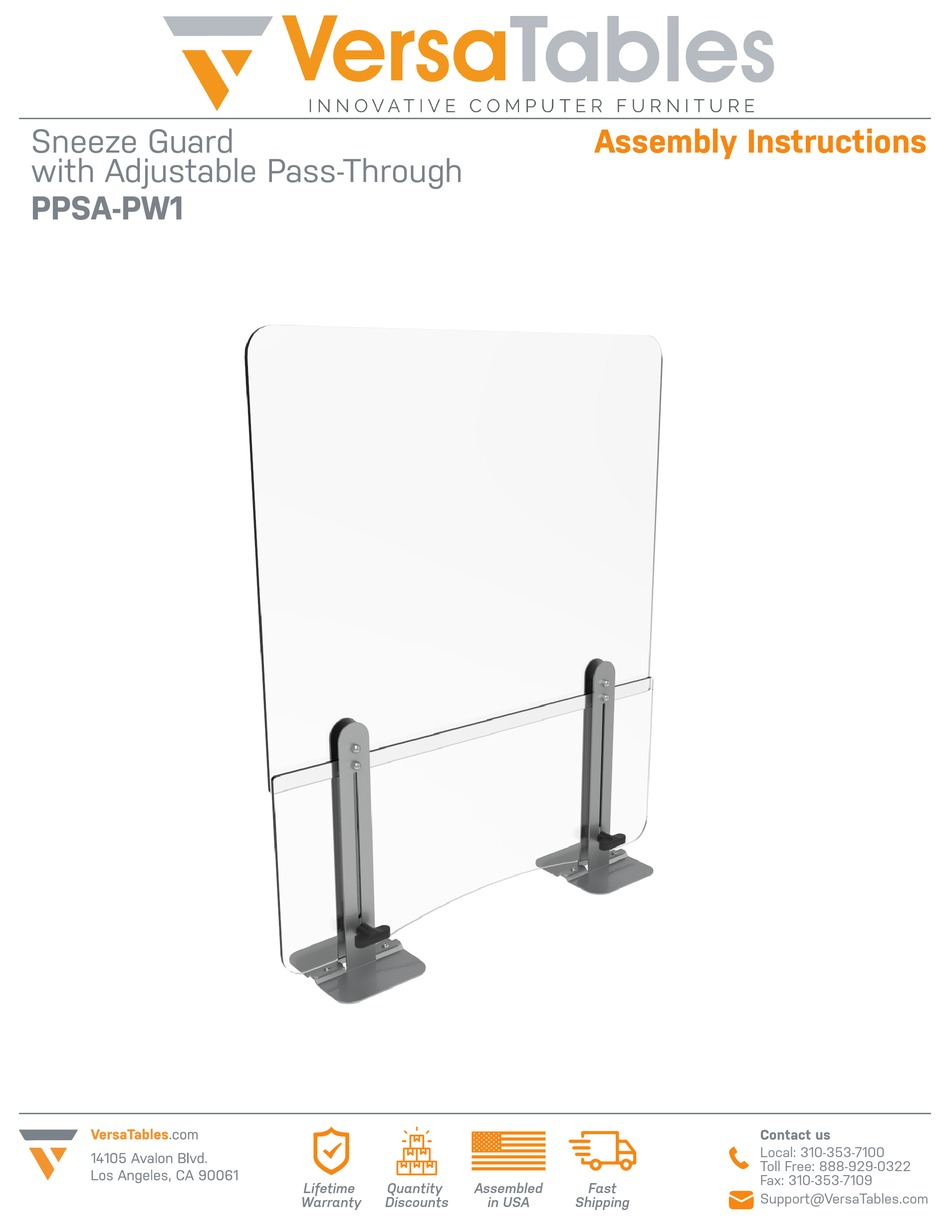 VERSATABLES PPSAPW1 ASSEMBLY INSTRUCTIONS Pdf Download ManualsLib