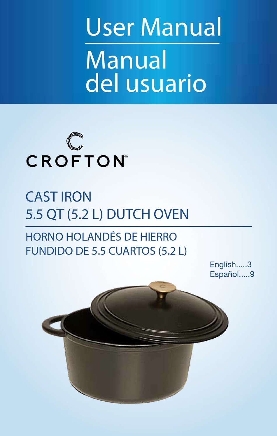 Crofton cookware 4.6 Qt (4.4L) Cast Iron French Oven | White 