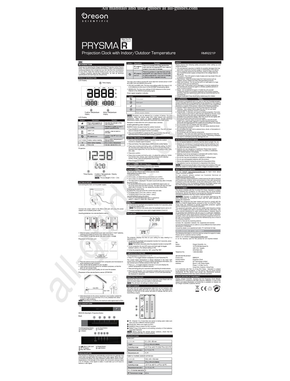 OREGON SCIENTIFIC PRYSMA R MANUAL Pdf Download ManualsLib
