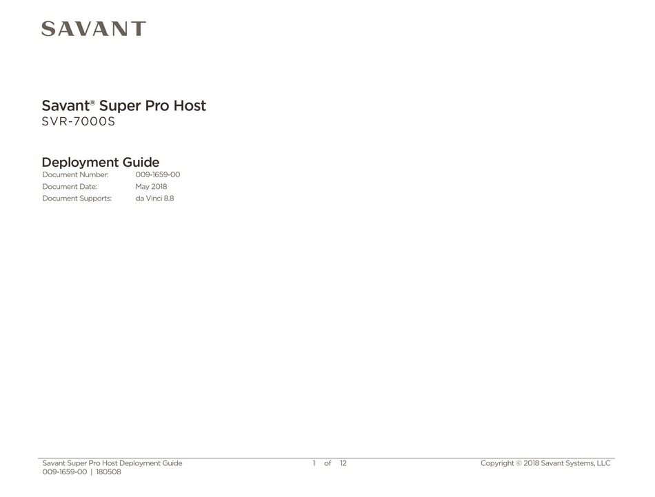 SAVANT SUPER PRO HOST DEPLOYMENT MANUAL Pdf Download ManualsLib