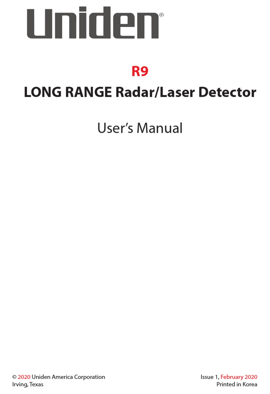 UNIDEN R9 USER MANUAL Pdf Download ManualsLib