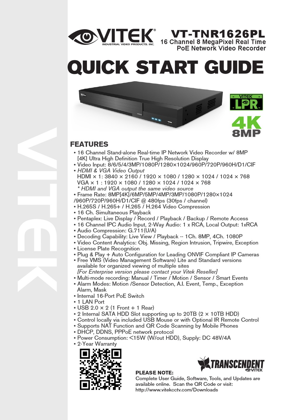 VITEK TRANSCENDENT VTTNR1626PL QUICK START MANUAL Pdf Download
