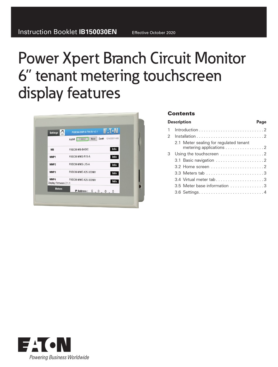 EATON POWER XPERT BRANCH CIRCUIT MONITOR INSTRUCTION BOOKLET Pdf