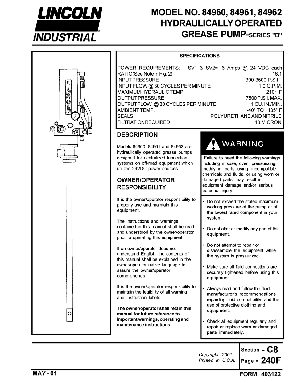 LINCOLN INDUSTRIAL 84960 MANUAL Pdf Download | ManualsLib