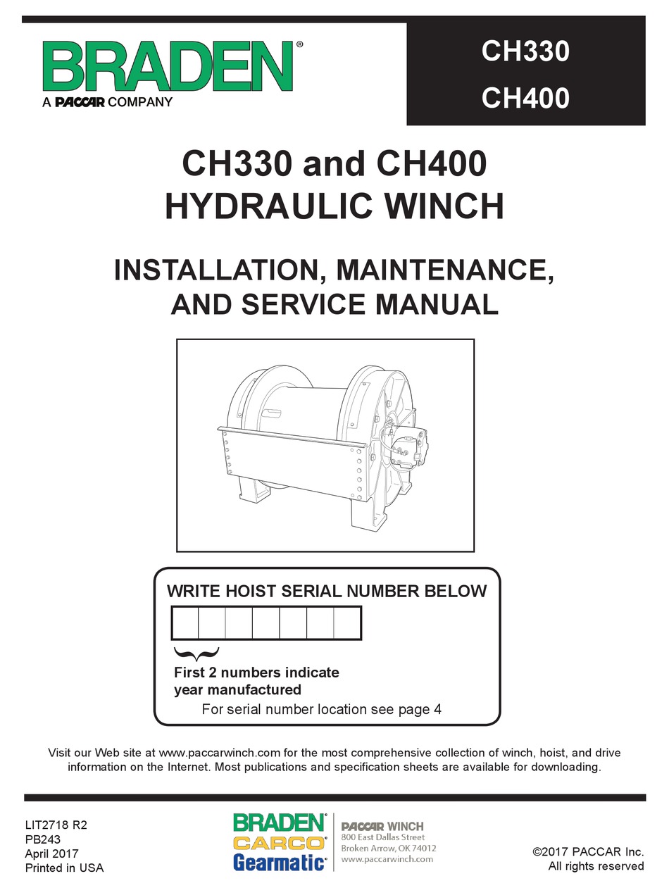 BRADEN CH330 INSTALLATION MAINTENANCE AND SERVICE MANUAL Pdf Download