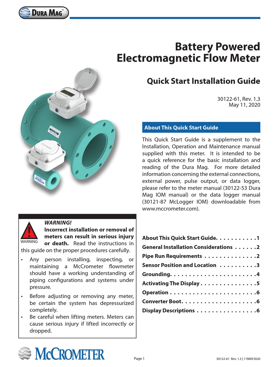 MCCROMETER DURA MAG QUICK START INSTALLATION MANUAL Pdf Download