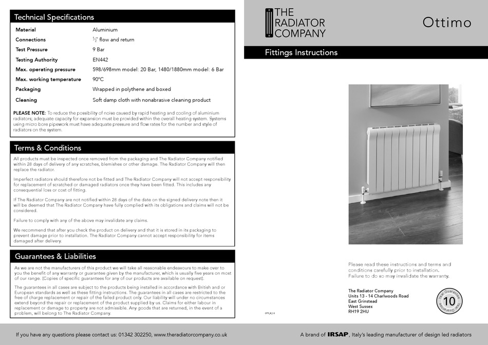 IRSAP THE RADIATOR COMPANY OTTIMO FITTING INSTRUCTIONS Pdf Download