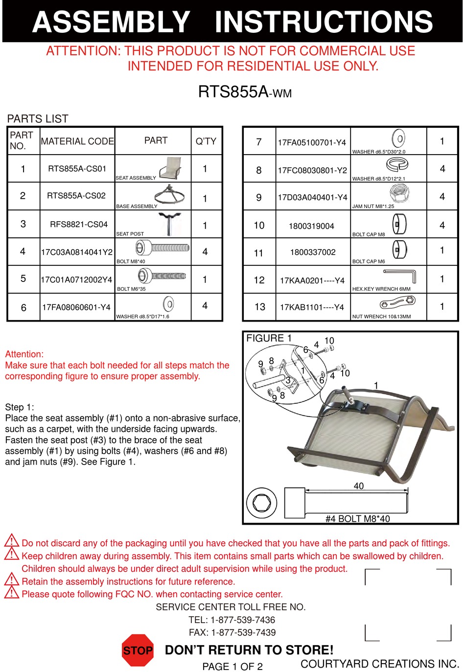 COURTYARD CREATIONS RTS855A ASSEMBLY INSTRUCTIONS Pdf Download ManualsLib