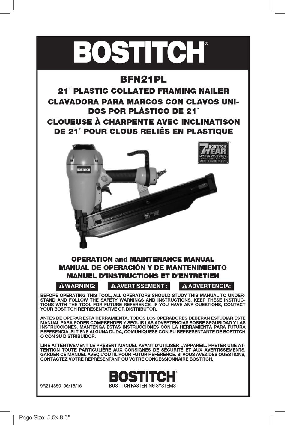 BOSTITCH BFN21PL OPERATION AND MAINTENANCE MANUAL Pdf Download ManualsLib