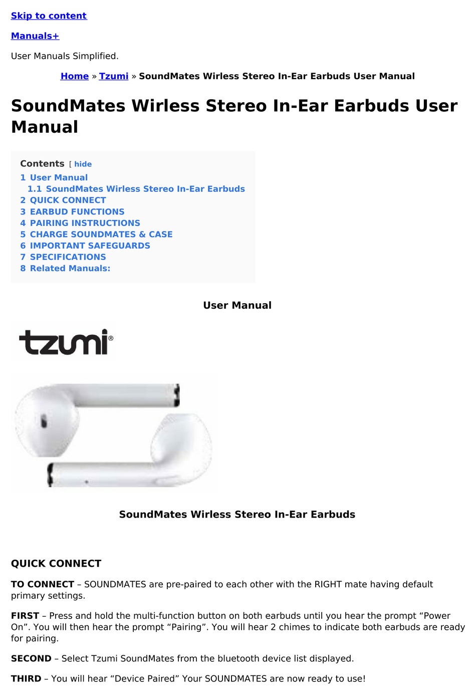 TZUMI SOUNDMATES USER MANUAL Pdf Download | ManualsLib