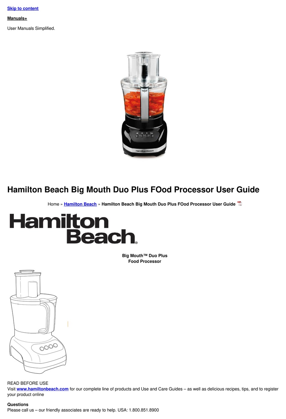 HAMILTON BEACH BIG MOUTH DUO PLUS USER MANUAL Pdf Download ManualsLib