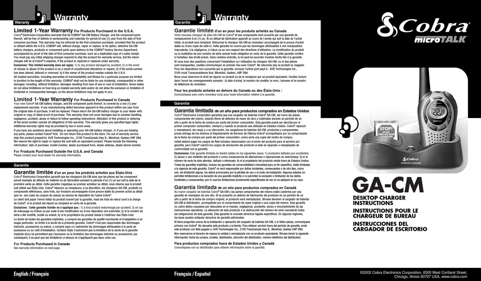 COBRA MICROTALK GACM INSTRUCTIONS Pdf Download ManualsLib