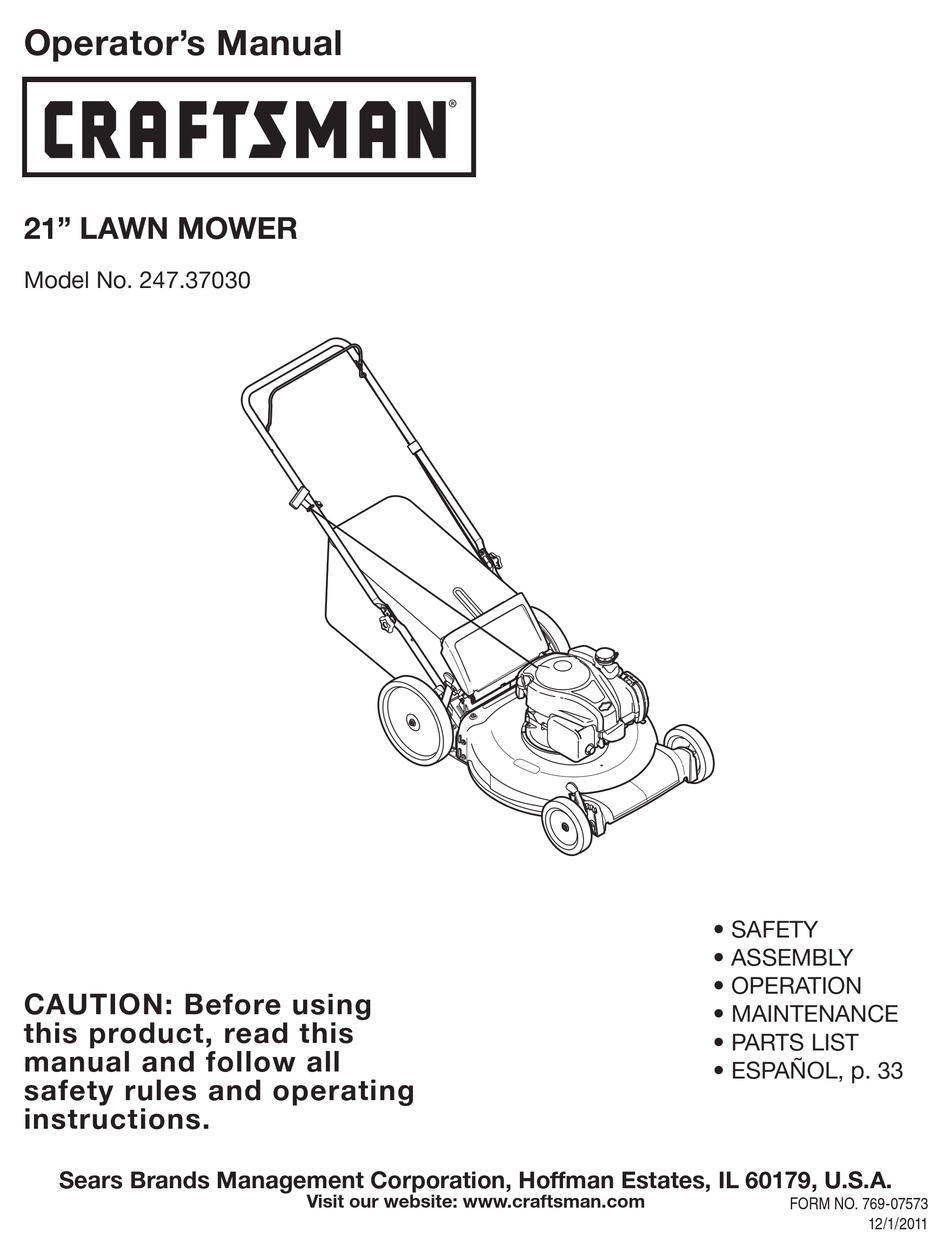 CRAFTSMAN 247.37030 OPERATOR'S MANUAL Pdf Download | ManualsLib