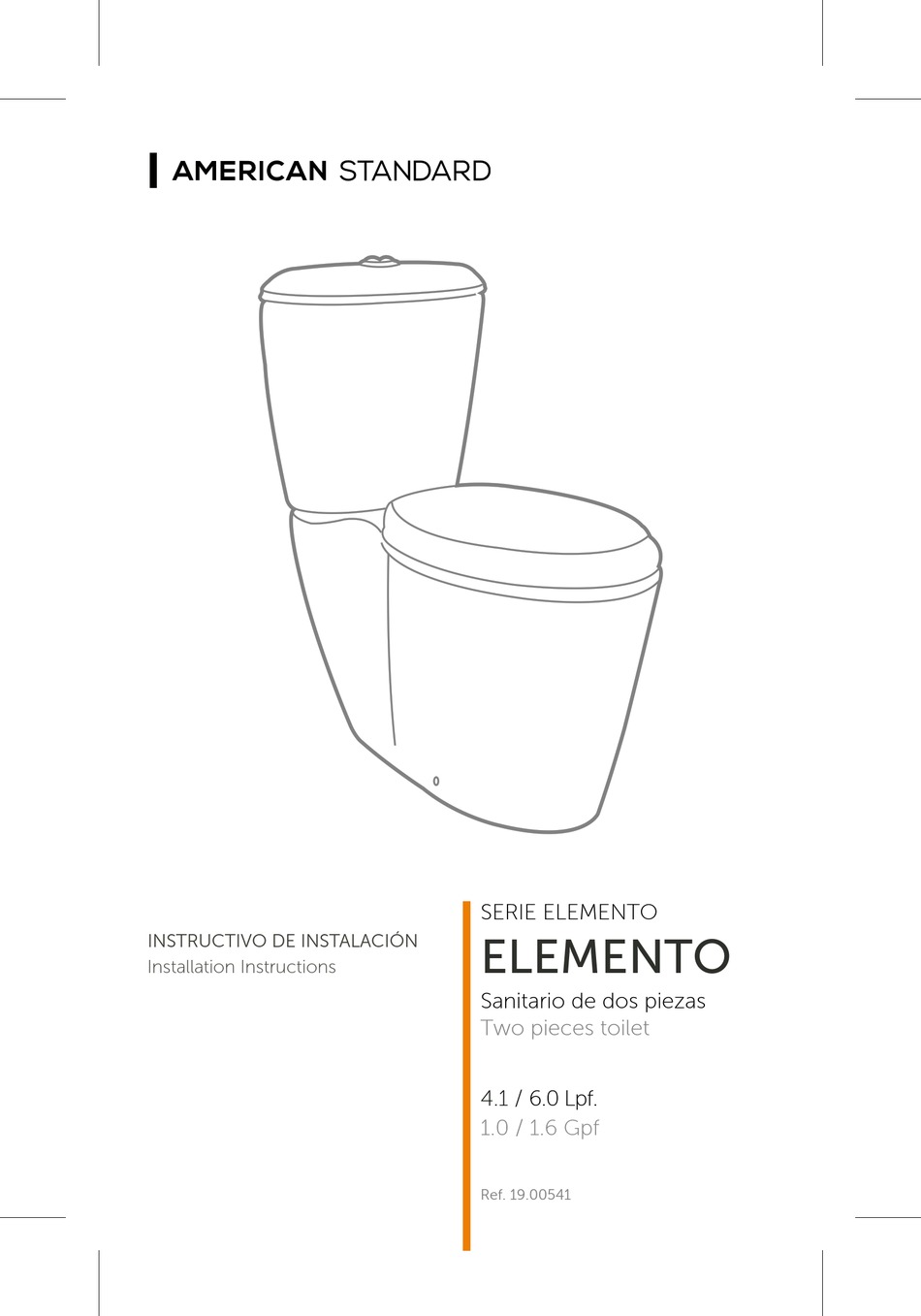 AMERICAN STANDARD ELEMENTO SERIES INSTALLATION INSTRUCTIONS MANUAL Pdf