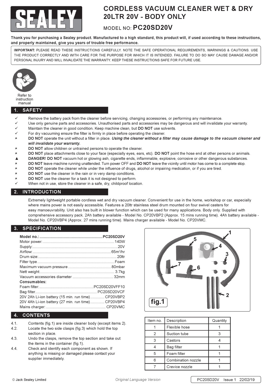 SEALEY PC20SD20V MANUAL Pdf Download ManualsLib